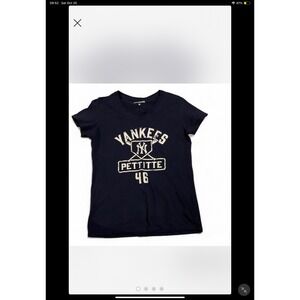 Navy Blue Yankees Pettitte 46 V Neck T Shirt‎ Women's Medium Cotton